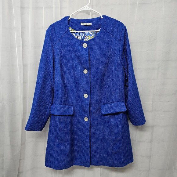 Signature Collection Coat Blue Tweed Minimalist Lagenlook Butterfly Lining 1X - Picture 1 of 10